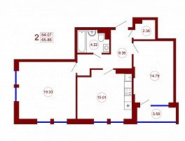 2-комнатная квартира, 65.86 м2