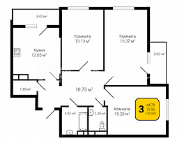 3-комнатная квартира, 78.96 м2