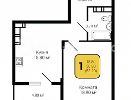 1-комнатная квартира, 53.2 м2