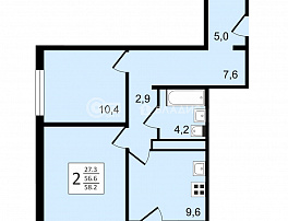 2-комнатная квартира, 58.2 м2