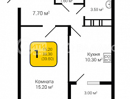 1-комнатная квартира, 39.8 м2