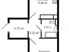 1-комнатная квартира, 49.6 м2