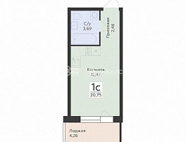 1-комнатная квартира, 20.75 м2