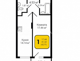 1-комнатная квартира, 42.11 м2