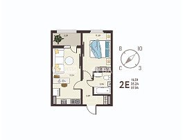 1-комнатная квартира, 37.04 м2