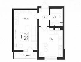 1-комнатная квартира, 41.5 м2
