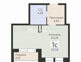 1-комнатная квартира, 30.59 м2