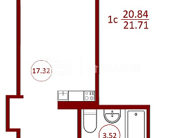 1-комнатная квартира, 22.3 м2