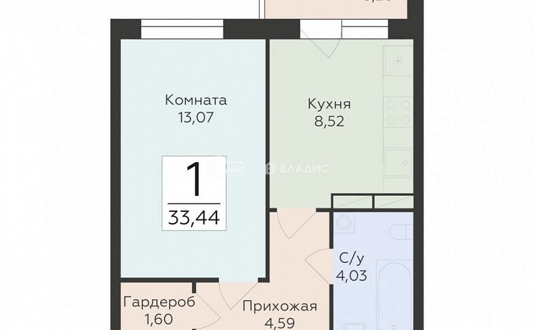 1-комнатная квартира, 33.44 м2, эт. 2, id: 1071175, фото 9