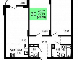 2-комнатная квартира, 73.63 м2