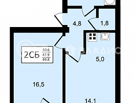 2-комнатная квартира, 49.8 м2