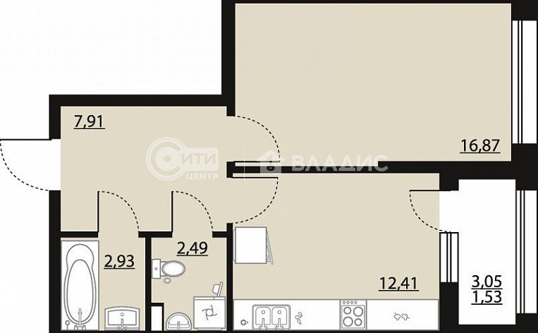 1-комнатная квартира, 44.05 м2, эт. 2, id: 1062669, фото 10