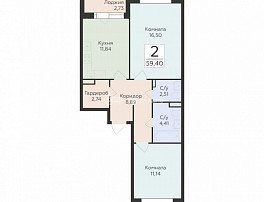 2-комнатная квартира, 59.4 м2