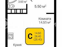 1-комнатная квартира, 28.4 м2