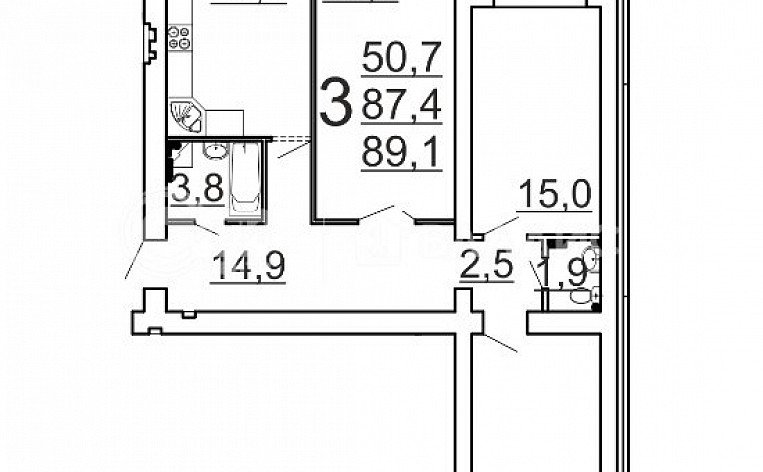 3-комнатная квартира, 87.3 м2, эт. 6, id: 798432, фото 27