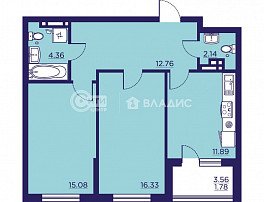 2-комнатная квартира, 64.14 м2