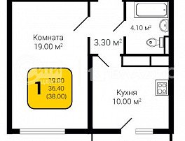 1-комнатная квартира, 38 м2