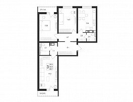 3-комнатная квартира, 88.7 м2