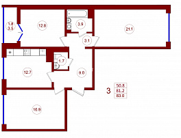 3-комнатная квартира, 83 м2