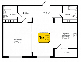 1-комнатная квартира, 76.3 м2
