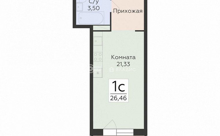 1-комнатная квартира, 26.46 м2, эт. 11, id: 1071715, фото 14