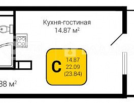 1-комнатная квартира, 23.84 м2