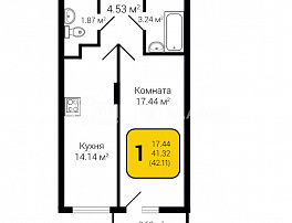 1-комнатная квартира, 42.11 м2