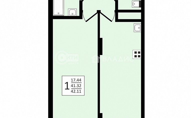 1-комнатная квартира, 42.11 м2, эт. 18, id: 758552, фото 13