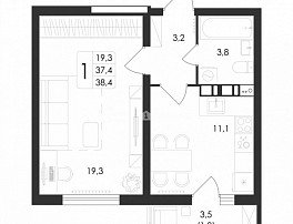 1-комнатная квартира, 38.4 м2