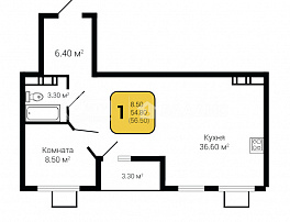 1-комнатная квартира, 56.5 м2