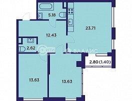 2-комнатная квартира, 75.13 м2