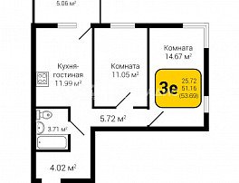 3-комнатная квартира, 53.79 м2
