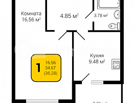 1-комнатная квартира, 36.28 м2