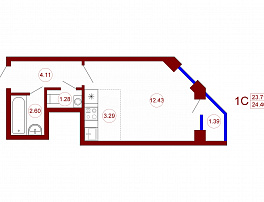 1-комнатная квартира, 24.4 м2