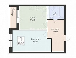 1-комнатная квартира, 49 м2