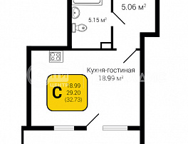 1-комнатная квартира, 32.73 м2