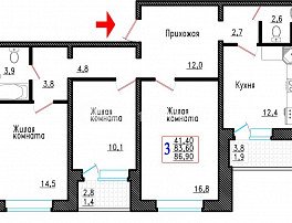 3-комнатная квартира, 86.9 м2