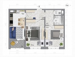 2-комнатная квартира, 62.6 м2