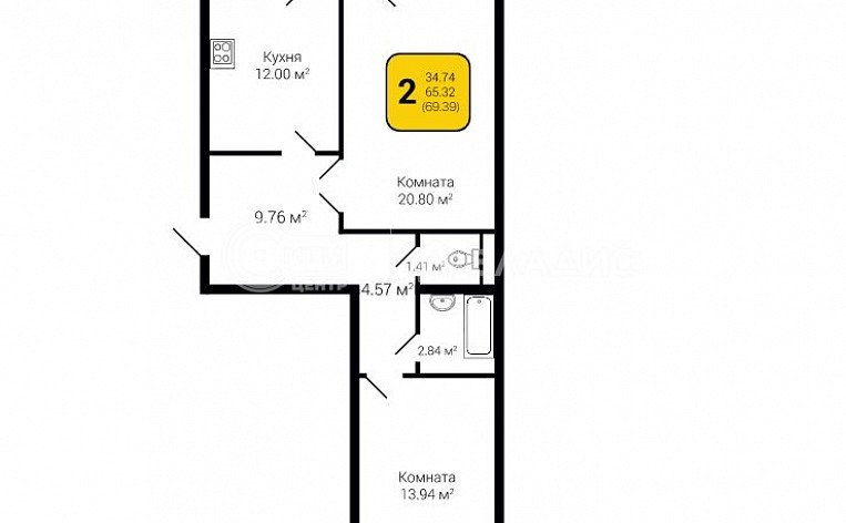 2-комнатная квартира, 69.22 м2, эт. 7, id: 756673, фото 5