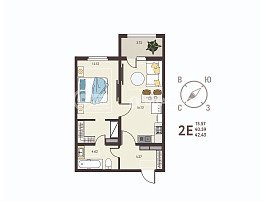1-комнатная квартира, 42.45 м2