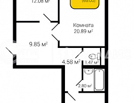 2-комнатная квартира, 69 м2