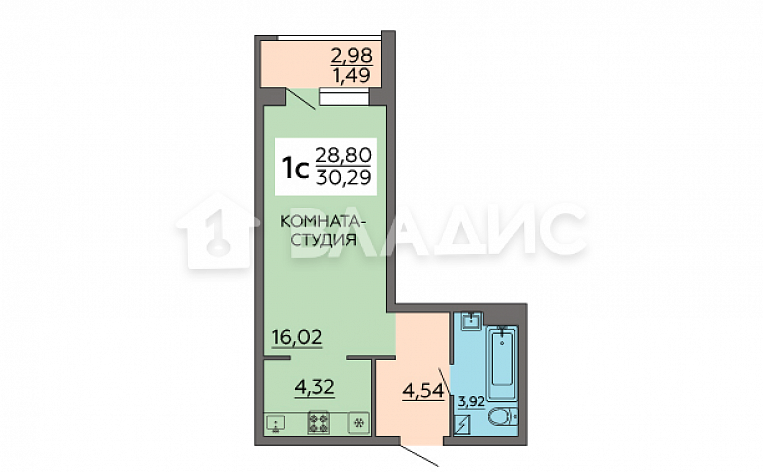 Студия 30.30м², эт. 8, фото 19