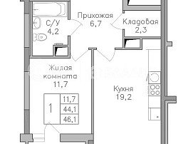 1-комнатная квартира, 46.1 м2
