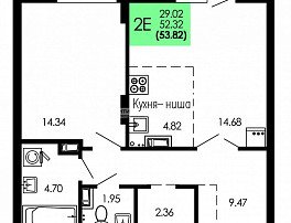 1-комнатная квартира, 53.82 м2