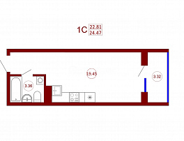 1-комнатная квартира, 24.47 м2
