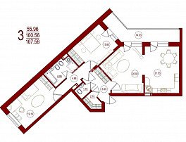 3-комнатная квартира, 98.3 м2