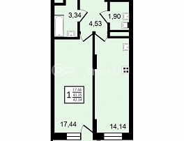 1-комнатная квартира, 42.14 м2