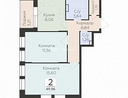 2-комнатная квартира, 49.96 м2