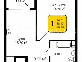 1-комнатная квартира, 40.1 м2