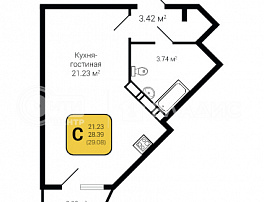 1-комнатная квартира, 29.54 м2